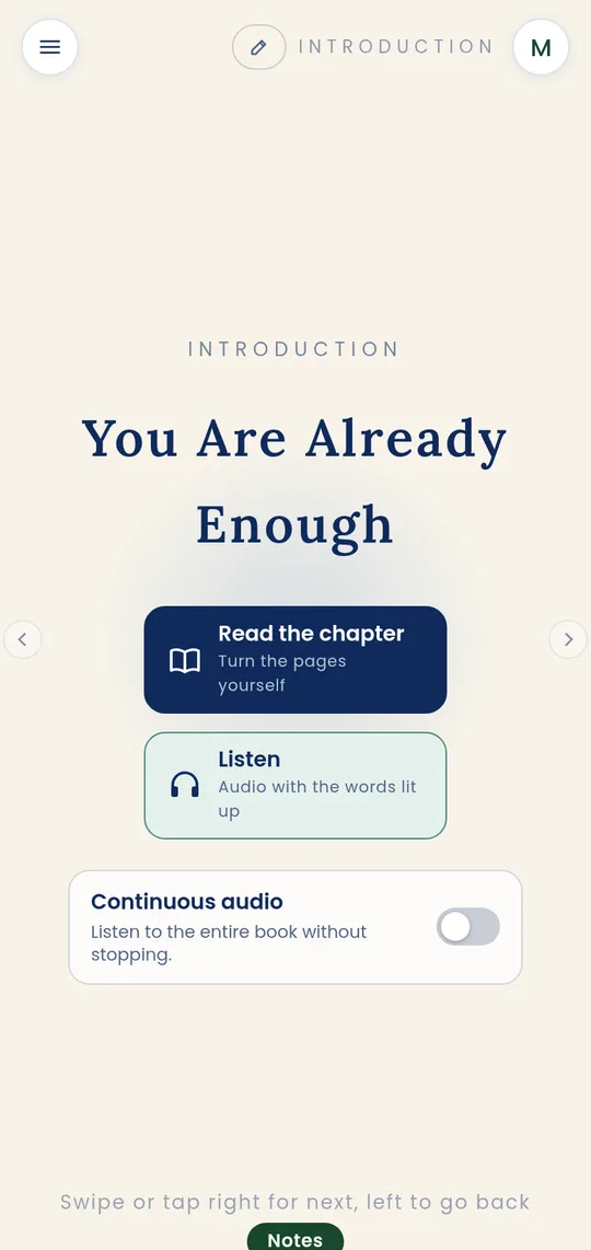 Bob Jacobs' book You Are Already Enough open in the Mindful 12 Library, with Read the chapter and Listen options